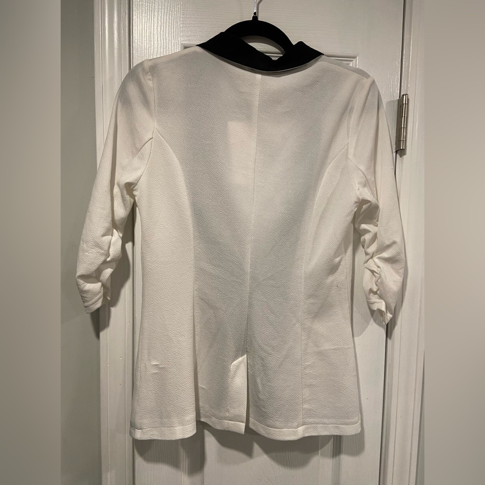 Ninexis White Black Lapel Lightweight Button Ruched 3/4 Sleeve Blazer Size M - Picture 7 of 12